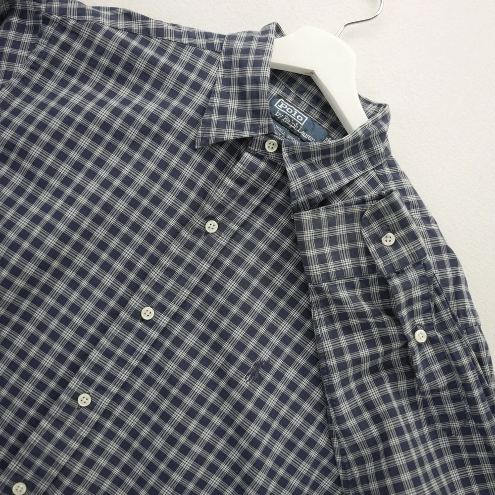 Polo Ralph‎ Lauren Lowell Sport Mens Medium Blue Plaid Cotton Button Down Shirt